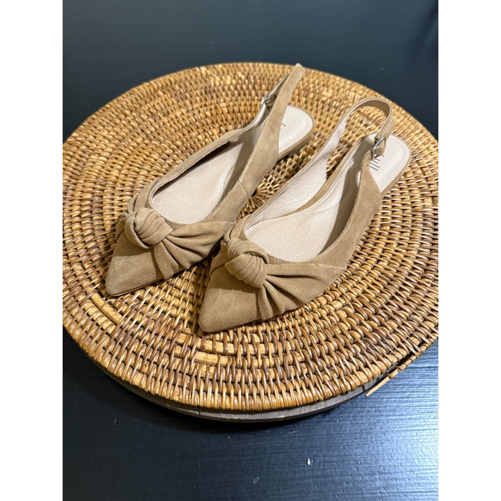 J. Jill Tan Suede Knotted Pointed Toe Slingback Flats Women 7